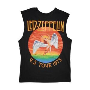 Led Zeppelin U.S. Tour 1975 Cutoff Tank Tee Black Graphic Shirt Size L Mythgem